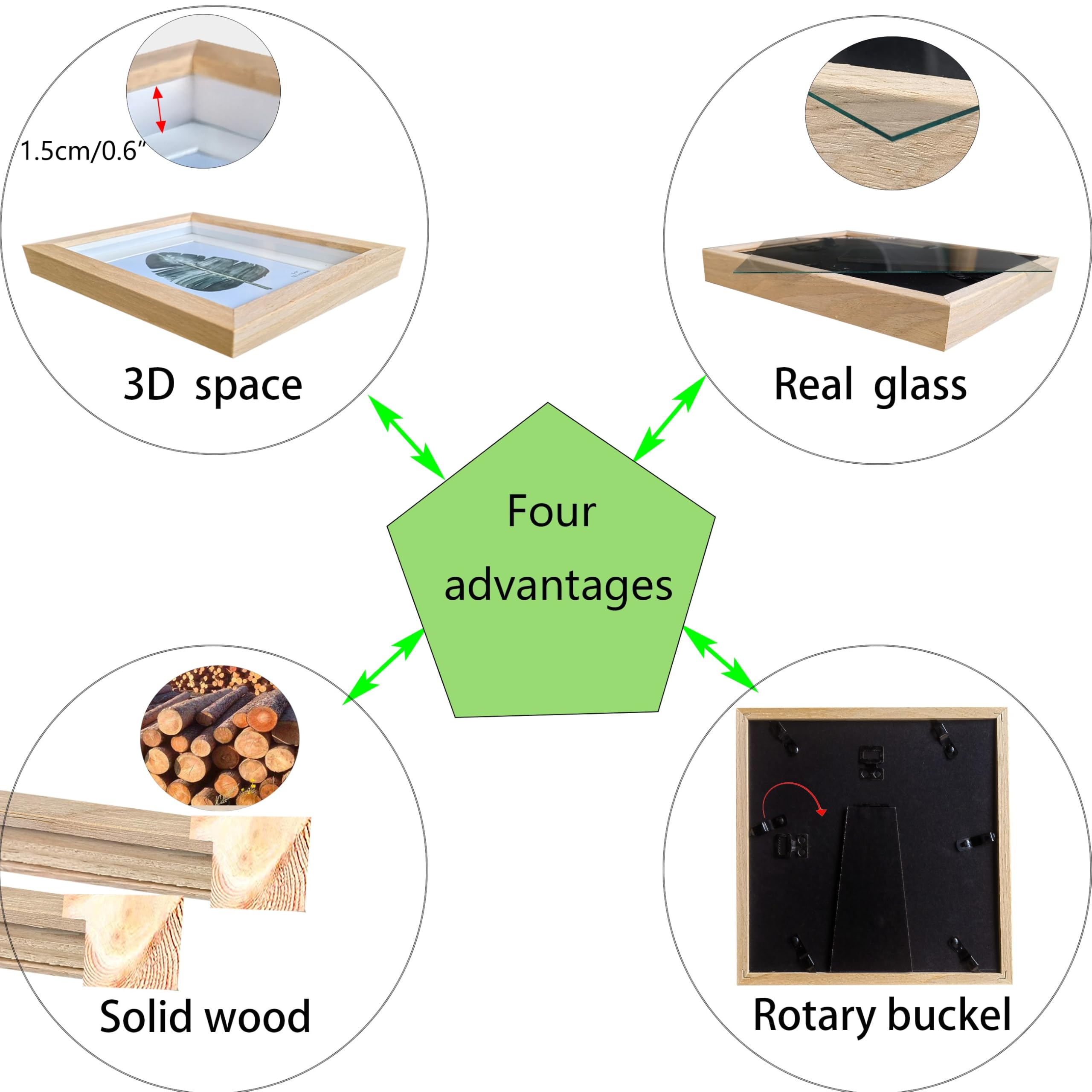 Dohomi 8x8 Shadow Box Frame Natural Wood Shadow Box Display Case 3 Pack Picture Frames Glass Surface Internal Depth 0.6 inch for